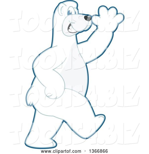 Vector Illustration of a Cartoon Polar Bear School Mascot Walking and Waving