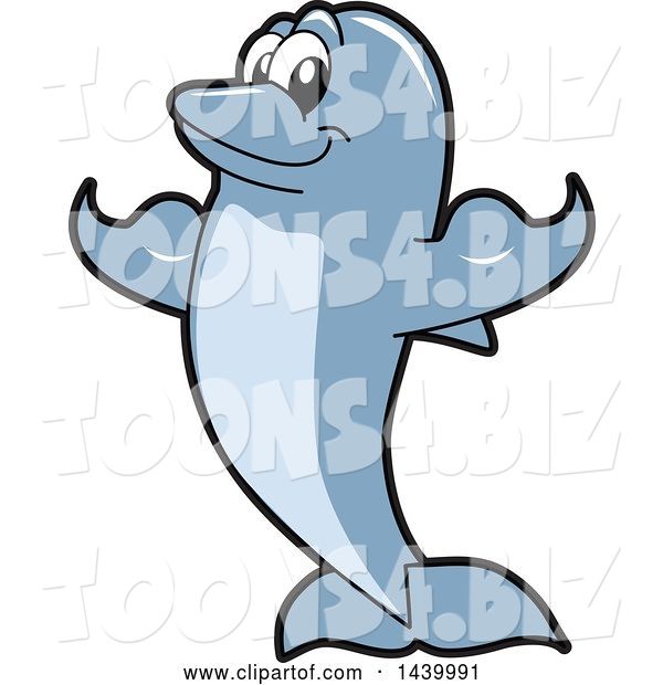 Vector Illustration of a Cartoon Porpoise Dolphin School Mascot Flexing