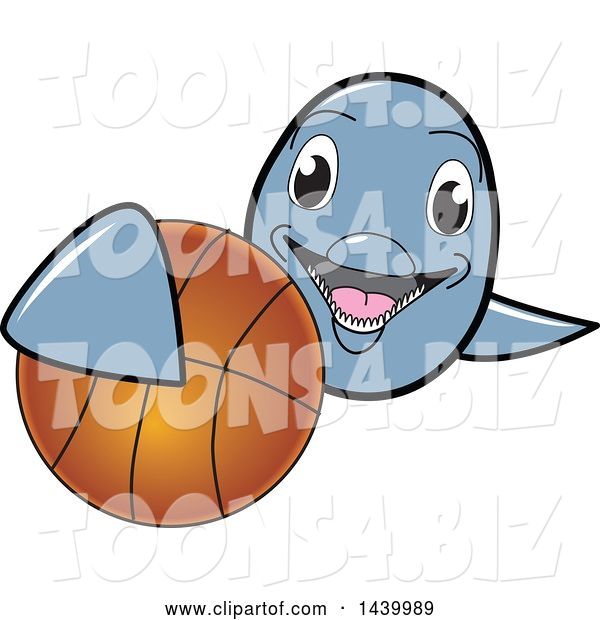 Vector Illustration of a Cartoon Porpoise Dolphin School Mascot Grabbing a Basketball