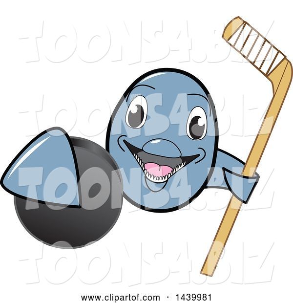 Vector Illustration of a Cartoon Porpoise Dolphin School Mascot Grabbing a Hockey Puck and Holding a Stick