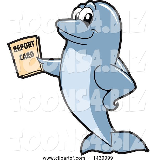 Vector Illustration of a Cartoon Porpoise Dolphin School Mascot Holding a Report Card