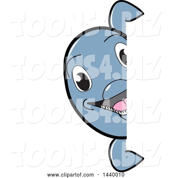 Vector Illustration of a Cartoon Porpoise Dolphin School Mascot Looking Around a Sign