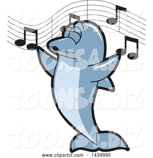 Vector Illustration of a Cartoon Porpoise Dolphin School Mascot Singing