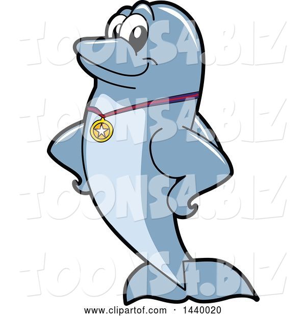 Vector Illustration of a Cartoon Porpoise Dolphin School Mascot Wearing a Sports Medal