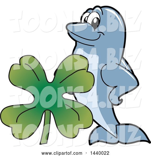 Vector Illustration of a Cartoon Porpoise Dolphin School Mascot with a St Patricks Day Clover