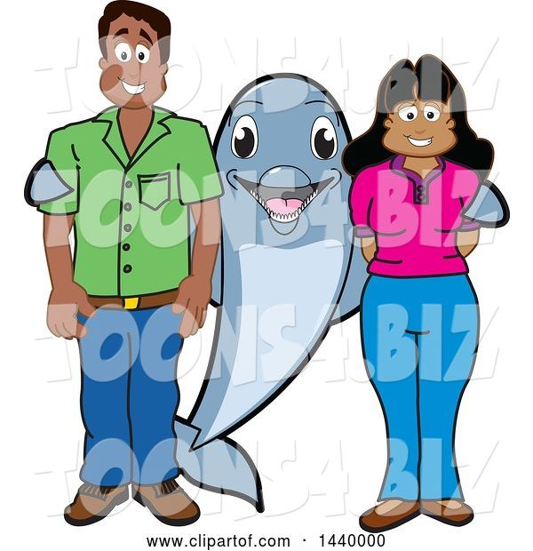 Vector Illustration of a Cartoon Porpoise Dolphin School Mascot with Teachers or Parents