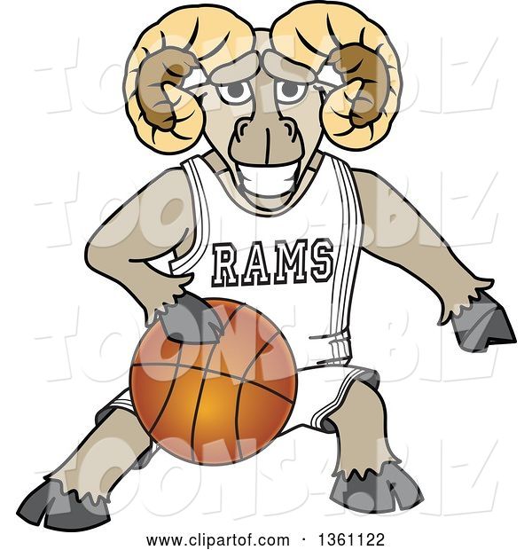 Vector Illustration of a Cartoon Ram Mascot Dribbling a Basketball