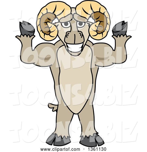 Vector Illustration of a Cartoon Ram Mascot Flexing His Muscles