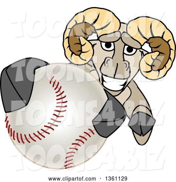Vector Illustration of a Cartoon Ram Mascot Grabbing a Baseball