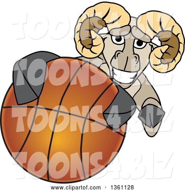 Vector Illustration of a Cartoon Ram Mascot Grabbing a Basketball