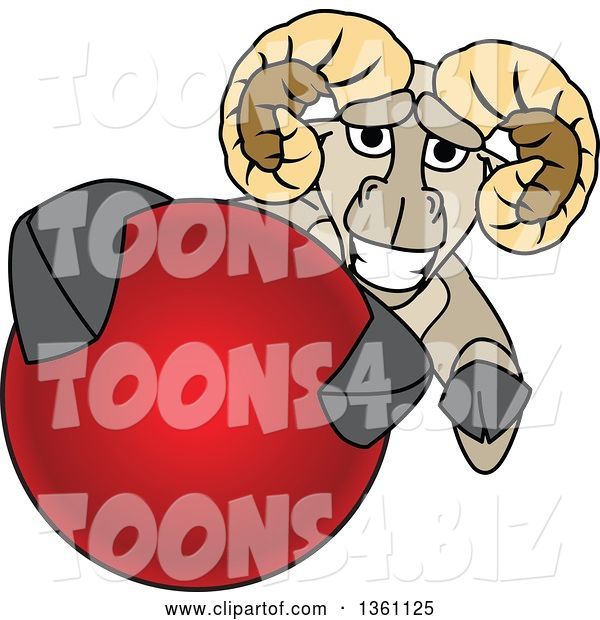 Vector Illustration of a Cartoon Ram Mascot Grabbing a Red Ball