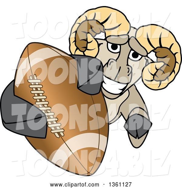 Vector Illustration of a Cartoon Ram Mascot Grabbing an American Football