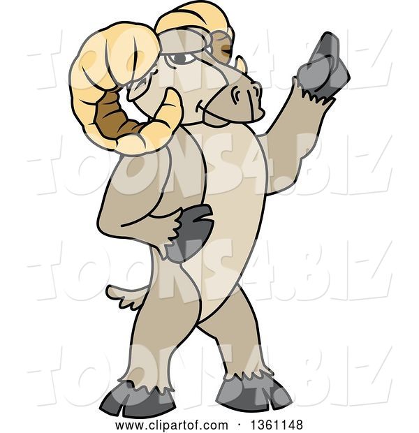 Vector Illustration of a Cartoon Ram Mascot Holding up a Finger