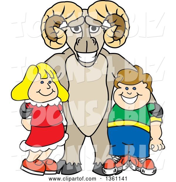 Vector Illustration of a Cartoon Ram Mascot Posing with Students