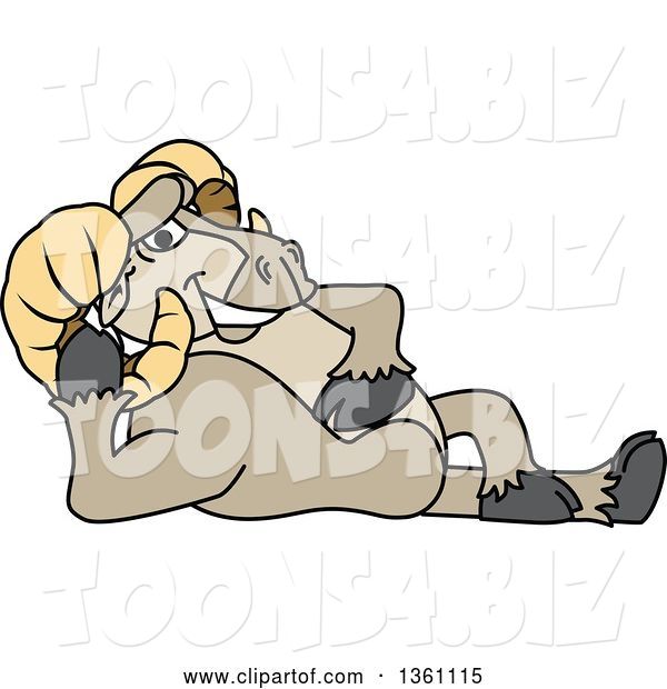Vector Illustration of a Cartoon Ram Mascot Resting