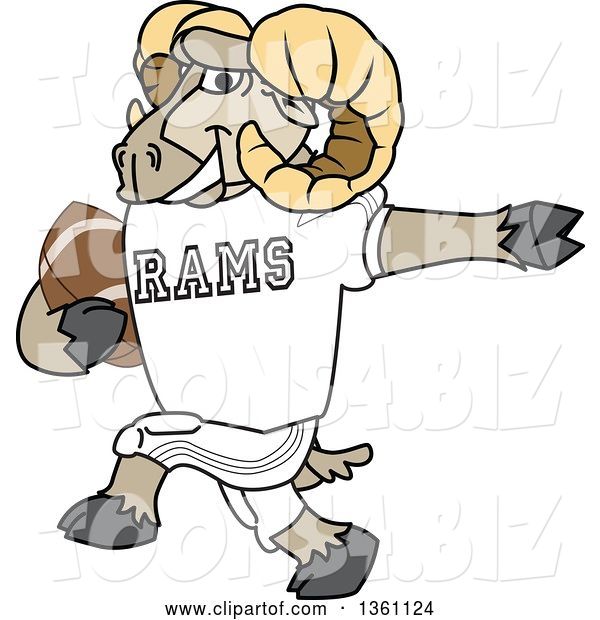 Vector Illustration of a Cartoon Ram Mascot Running with an American Football
