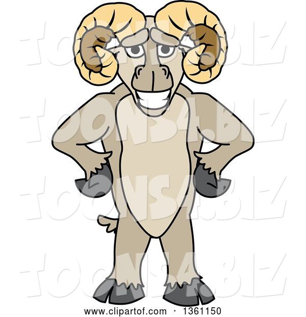 Vector Illustration of a Cartoon Ram Mascot Standing Upright with Hands on His Hips