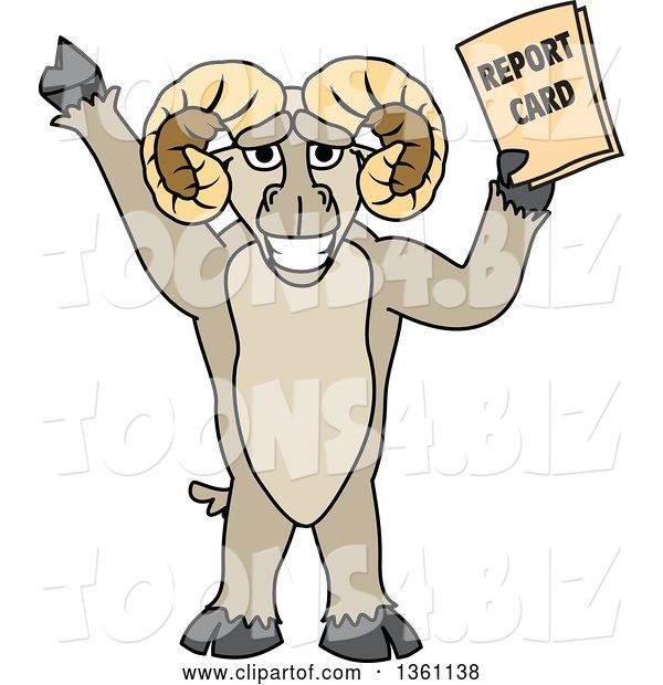 Vector Illustration of a Cartoon Ram Mascot Student Holding a Report Card