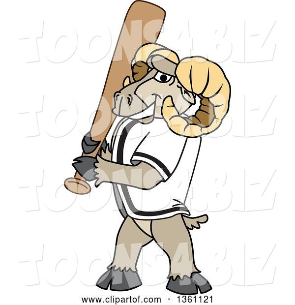 Vector Illustration of a Cartoon Ram Mascot with a Baseball Bat