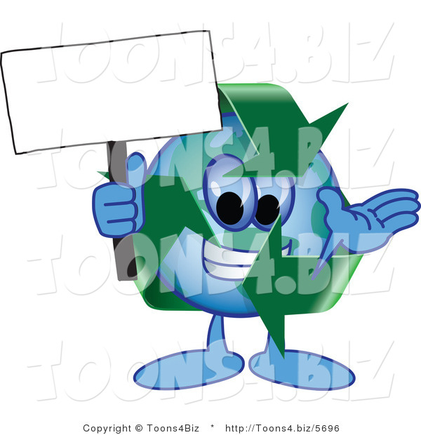 Vector Illustration of a Cartoon Recycle Mascot Holding a Blank Sign