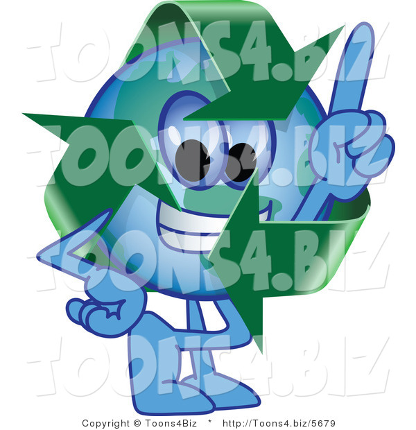 Vector Illustration of a Cartoon Recycle Mascot Pointing Upwards