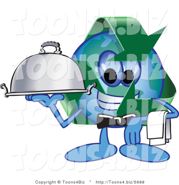 Vector Illustration of a Cartoon Recycle Mascot Serving a Platter
