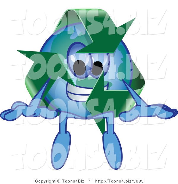 Vector Illustration of a Cartoon Recycle Mascot Sitting