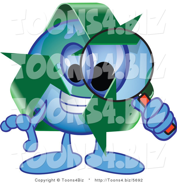 Vector Illustration of a Cartoon Recycle Mascot Using a Magnifying Glass