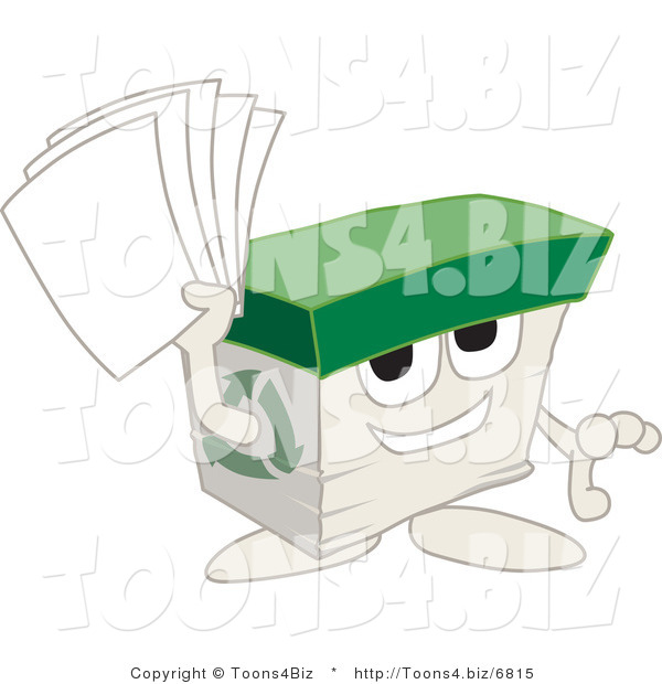 Vector Illustration of a Cartoon Recycled Paper Box Mascot Holding Pages
