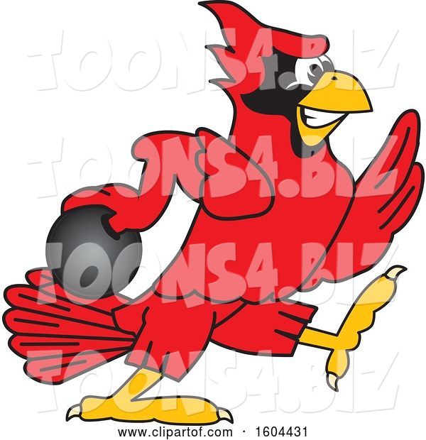 Vector Illustration of a Cartoon Red Cardinal Bird Mascot Bowling