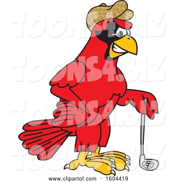 Vector Illustration of a Cartoon Red Cardinal Bird Mascot Golfer