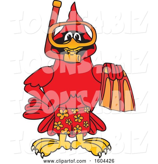 Vector Illustration of a Cartoon Red Cardinal Bird Mascot in Scuba Gear