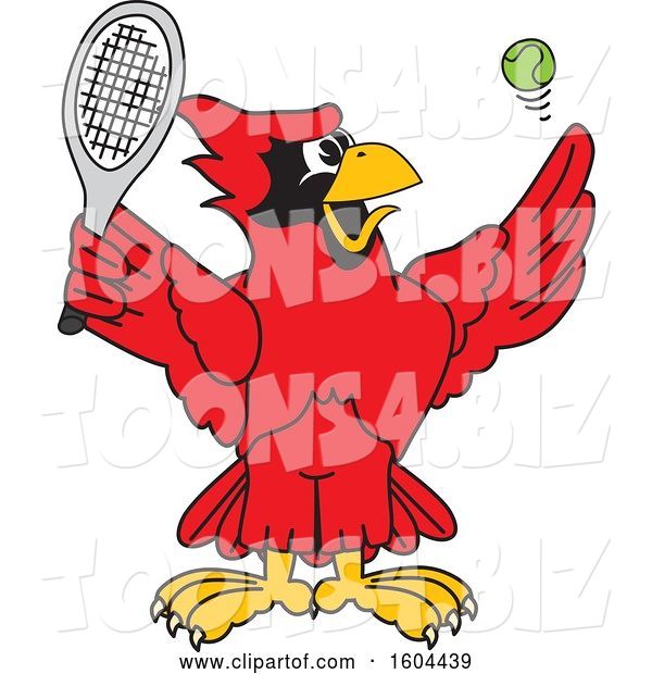 Vector Illustration of a Cartoon Red Cardinal Bird Mascot Playing Tennis