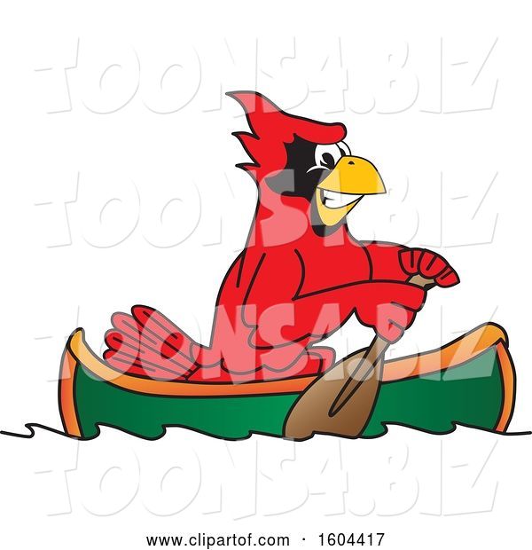 Vector Illustration of a Cartoon Red Cardinal Bird Mascot Rowing a Canoe