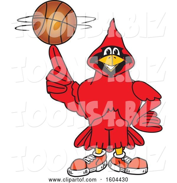Vector Illustration of a Cartoon Red Cardinal Bird Mascot Spinning a Basketball