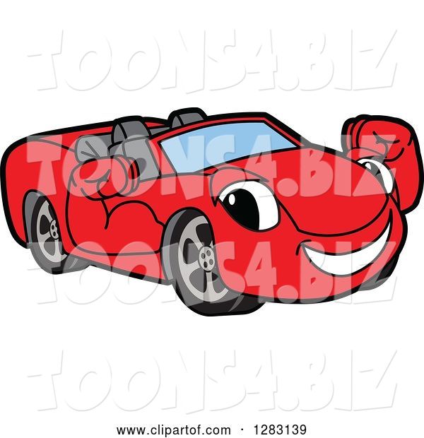 Vector Illustration of a Cartoon Red Convertible Car Mascot Flexing His Muscles