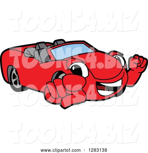 Vector Illustration of a Cartoon Red Convertible Car Mascot Pointing at You