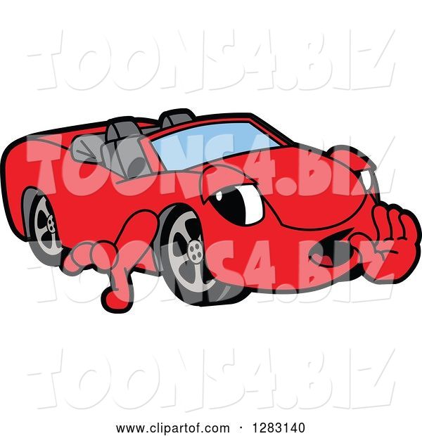 Vector Illustration of a Cartoon Red Convertible Car Mascot Telling a Secret