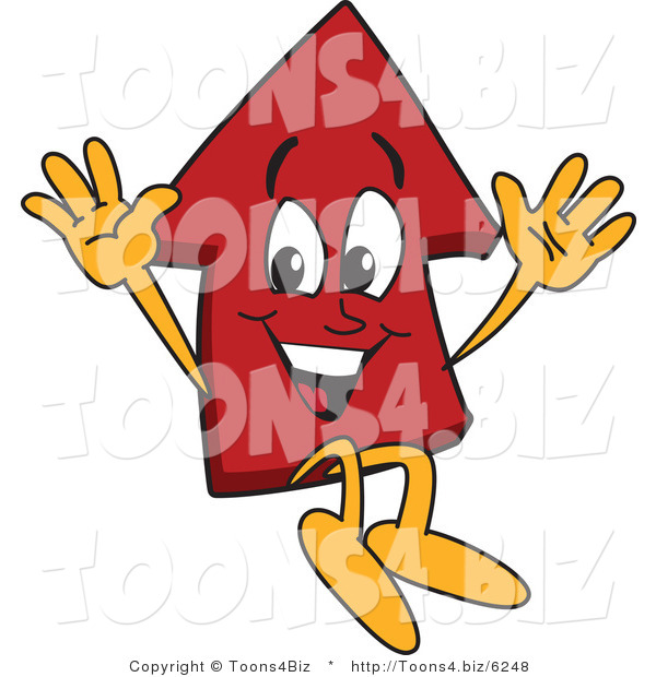 Vector Illustration of a Cartoon Red up Arrow Mascot Jumping