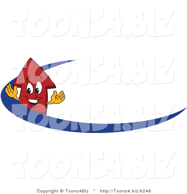 Vector Illustration of a Cartoon Red up Arrow Mascot on a Blue Dash Arrow