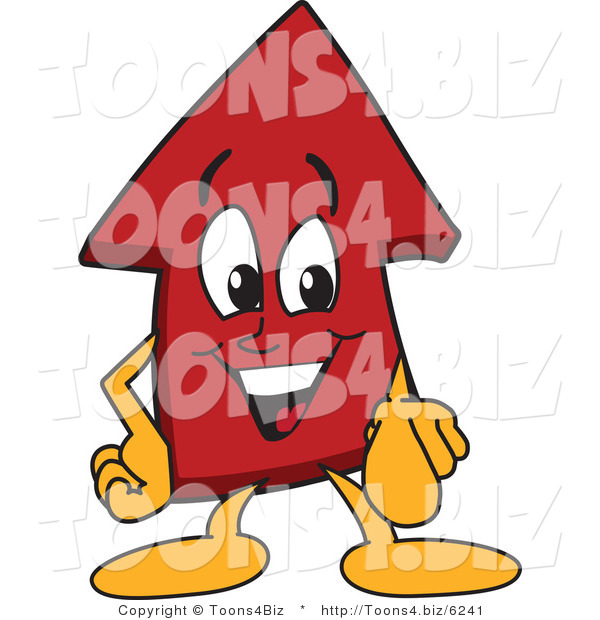 Vector Illustration of a Cartoon Red up Arrow Mascot Pointing Outwards