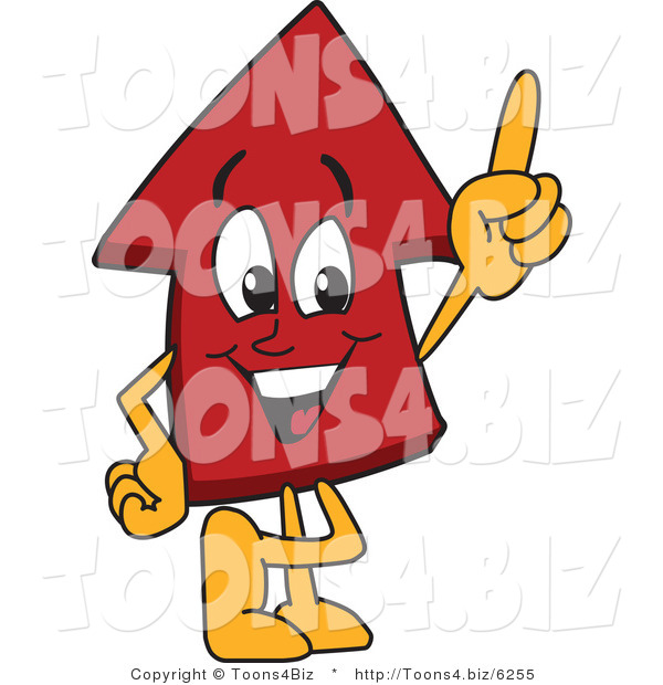 Vector Illustration of a Cartoon Red up Arrow Mascot Pointing up