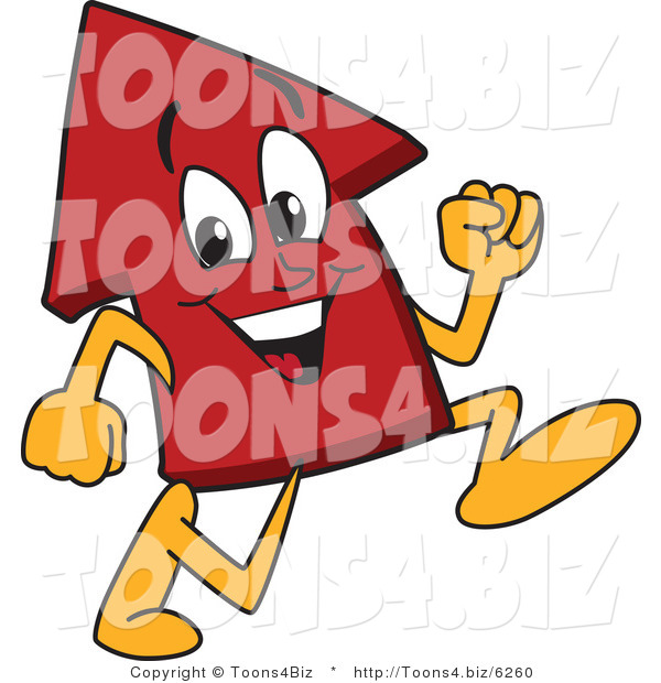 Vector Illustration of a Cartoon Red up Arrow Mascot Running