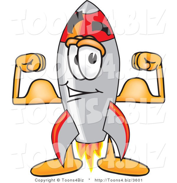 Vector Illustration of a Cartoon Rocket Mascot Flexing His Arm Muscles