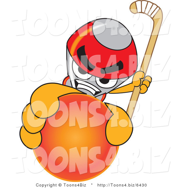 Vector Illustration of a Cartoon Rocket Mascot Grabbing a Hockey Ball