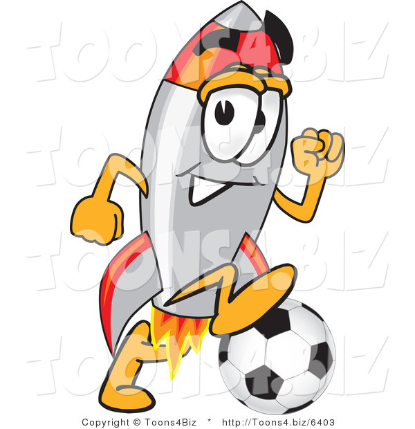 Vector Illustration of a Cartoon Rocket Mascot Playing Soccer