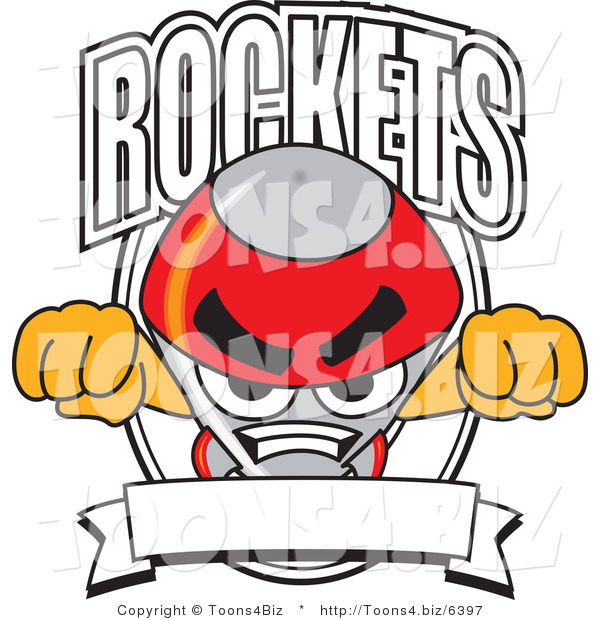 Vector Illustration of a Cartoon Rocket Mascot School Logo with a Blank Banner