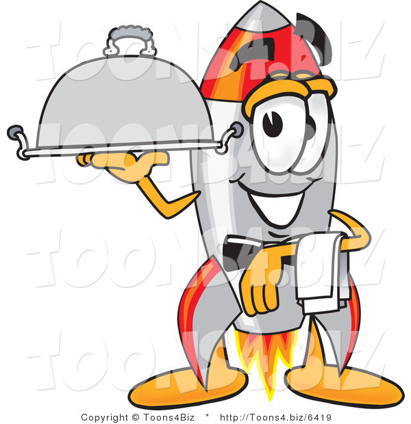 Vector Illustration of a Cartoon Rocket Mascot Serving a Platter