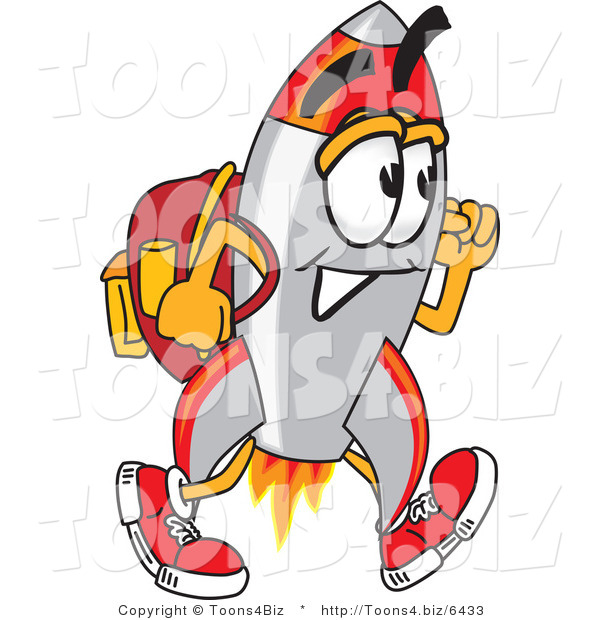 Vector Illustration of a Cartoon Rocket Mascot Student Walking