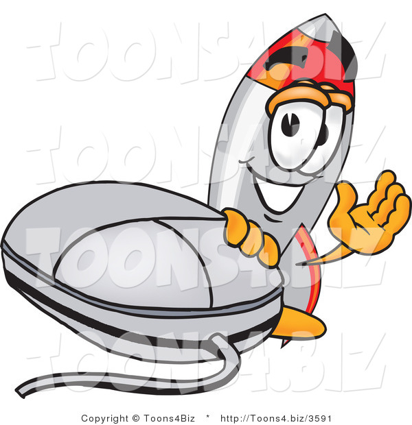 Vector Illustration of a Cartoon Rocket Mascot with a Computer Mouse